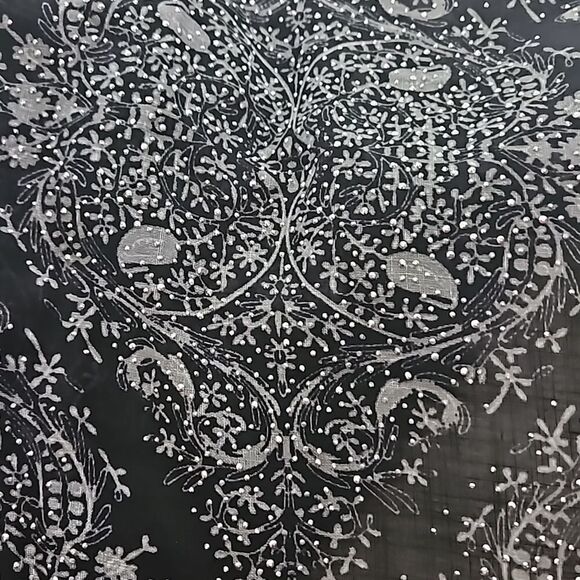 Taj Mahal Beaded Scarf With Faux Fur Trim Black/ Silver - Picture 15 of 16